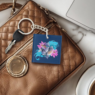 Porte-clefs Combattant siamois Betta Vagues de Lotus Bleu