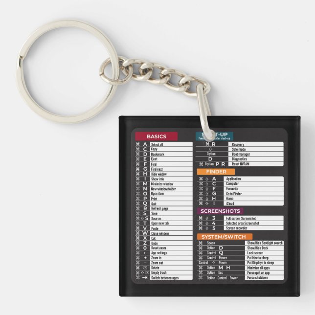 Porte-clefs Commandes MacOs raccourci ordinateur clavier MacBo (Devant)