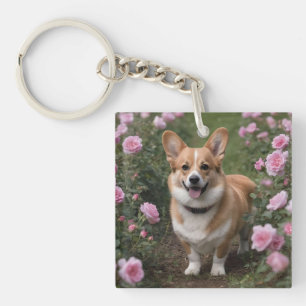Porte-clefs "Compagnon Charmant : Un Corgi dans un jardin de r