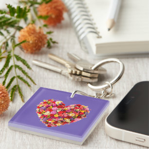 Porte-clefs Composition florale en forme de cœur pour la Saint