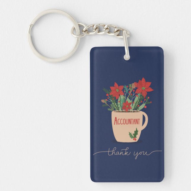 Porte-clefs Comptable Merci à Noël Poinsettias (Devant)