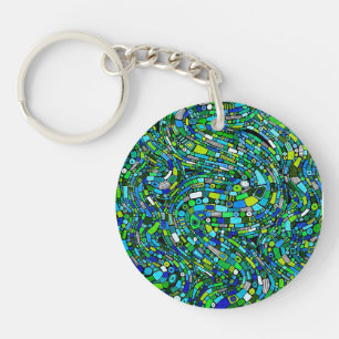 Porte-clefs Conception Abstraite Formes Vagues Bleu Vert
