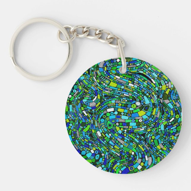 Porte-clefs Conception Abstraite Formes Vagues Bleu Vert (Devant)