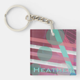 Porte-clefs Conception Abstraite/Rose & Turquoise/Personnalisé
