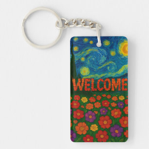 Porte-clefs Conception artistique florale de nuit étoilée de b