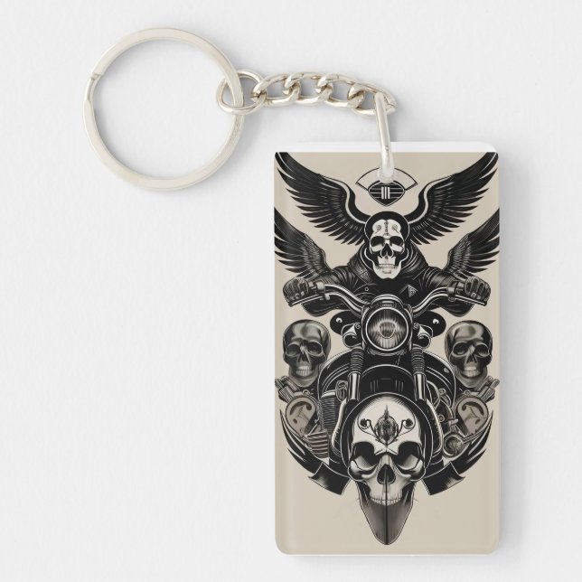 Porte-clefs Conception d'ailes de moto crâne pour motards et c (Devant)
