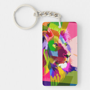 Porte-clefs Conception d'art pop prismatique coloré de lion