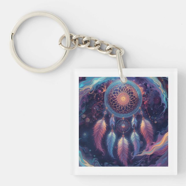 Porte-clefs conception de capteur de rêves psychédélique  (Devant)