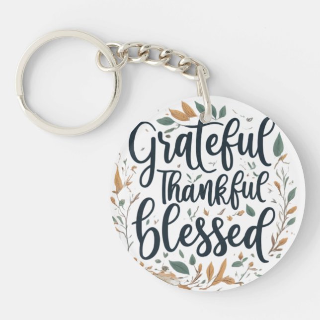 Porte-clefs Conception de cercle Grateful, Thankful, Blessed (Devant)