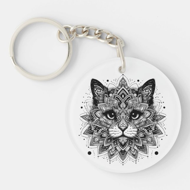 Porte-clefs Conception de chat à motif mandala (Devant)
