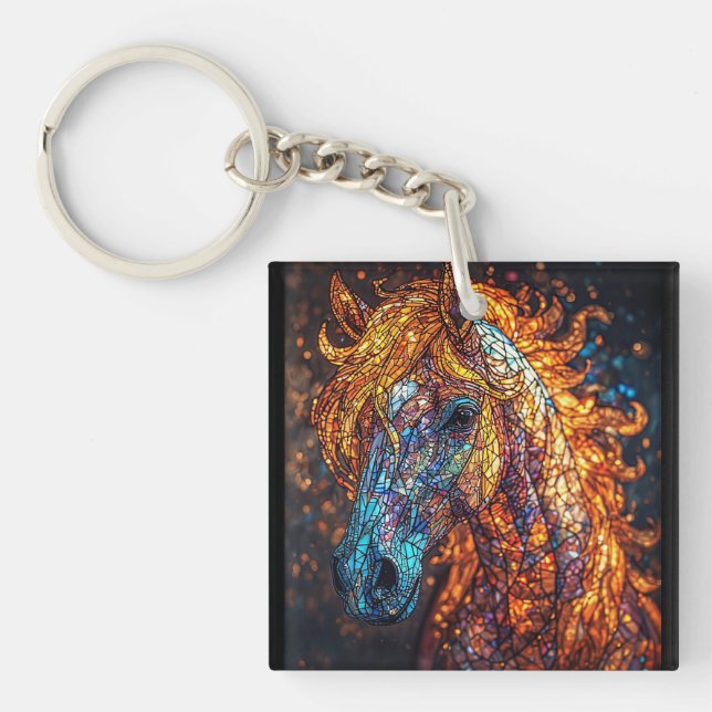 Porte-clefs Conception de cheval en vitrail (Devant)