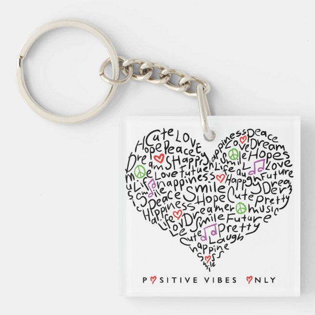 Porte-clefs Conception de cœur avec des vibrations positives u (Devant)