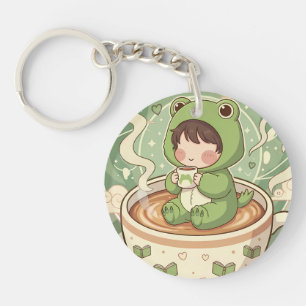 Porte-clefs Conception de conte de café de grenouille mignonne