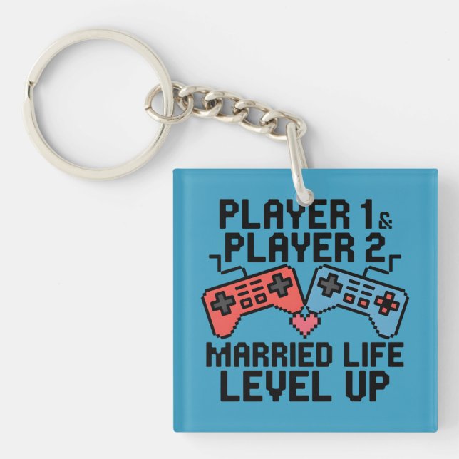 Porte-clefs Conception de couple de jeu Pixel Level Up (Devant)