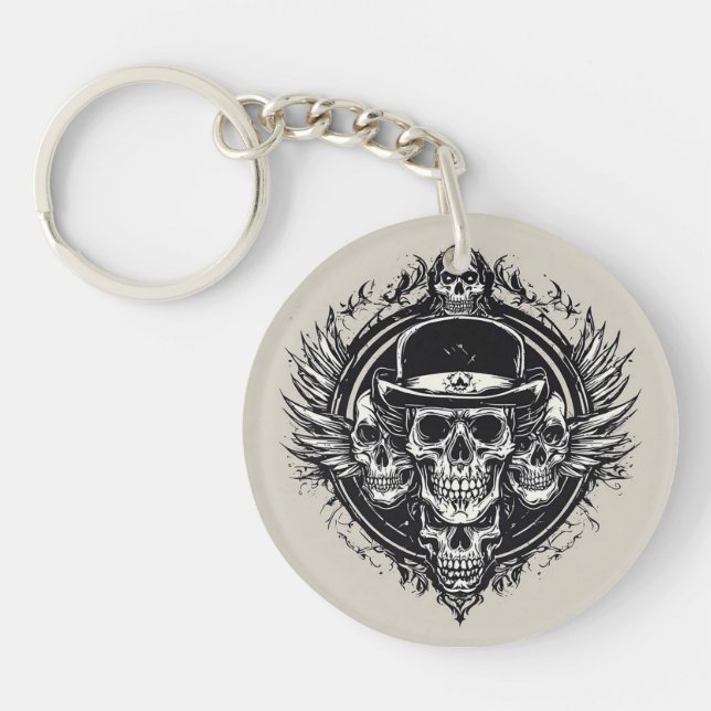 Porte-clefs Conception de crâne complexe avec des ailes et des (Devant)