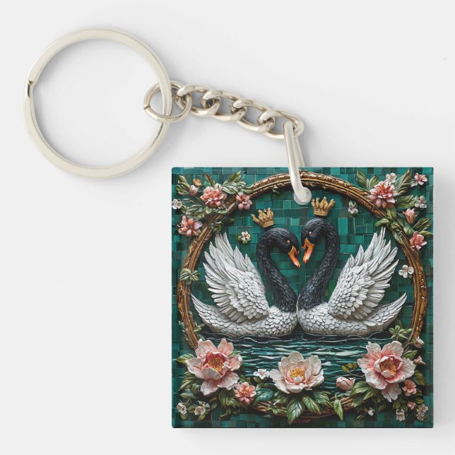 Porte-clefs Conception de cygnes couronnés pour cadeau de natu (Devant)