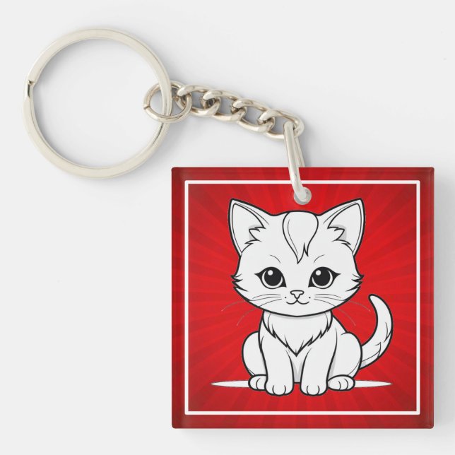 Porte-clefs Conception de dessin au trait de chat stylisé-5231 (Devant)