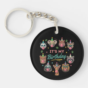 Porte-clefs Conception de fête d'anniversaire d'animaux sauvag