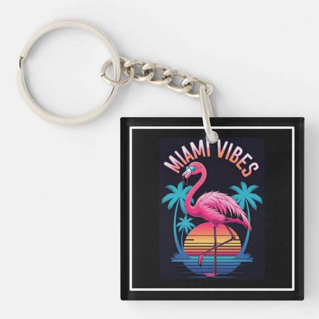 Porte-clefs Conception de flamant rose d'été Miami Vibes-63454 (Devant)