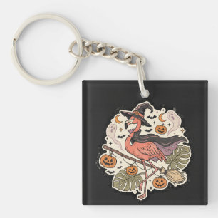 Porte-clefs Conception de flamant rose effrayant vintage pour
