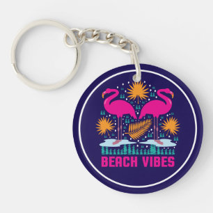 Porte-clefs Conception de flamants roses de vibes de plage