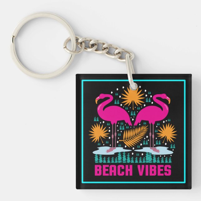 Porte-clefs Conception de flamants roses de vibes de plage (Devant)