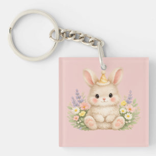 Porte-clefs Conception de fleur sauvage de lapin duveteux pour