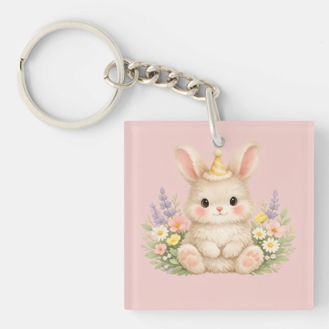 Porte-clefs Conception de fleur sauvage de lapin duveteux pour (Devant)