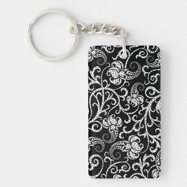 Porte-clefs Conception de fleurs de dalmatien noir mignon (Devant)