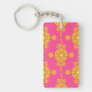 Porte-clefs Conception de fleurs roses et jaunes vives