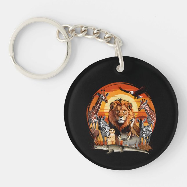 Porte-clefs Conception de gardien de zoo Animaux africains Art (Devant)