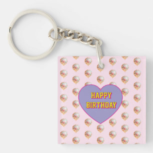 Porte-clefs Conception de Joyeux Anniversaire avec Ballon Cœur