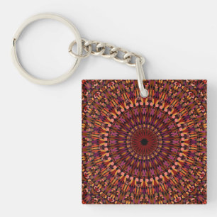 Porte-clefs Conception de mandala marron floral