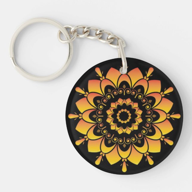 Porte-clefs Conception de mandala unique doré (Devant)