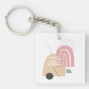 Porte-clefs Conception de monogramme à motif géométrique rose