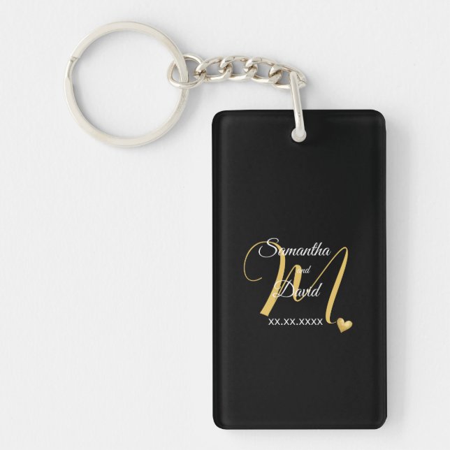 Porte-clefs Conception de monogramme de mariage avec noms et d (Devant)