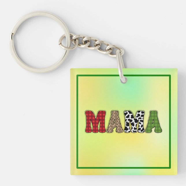 Porte-clefs Conception de motif à carreaux de Mama Noël (Devant)