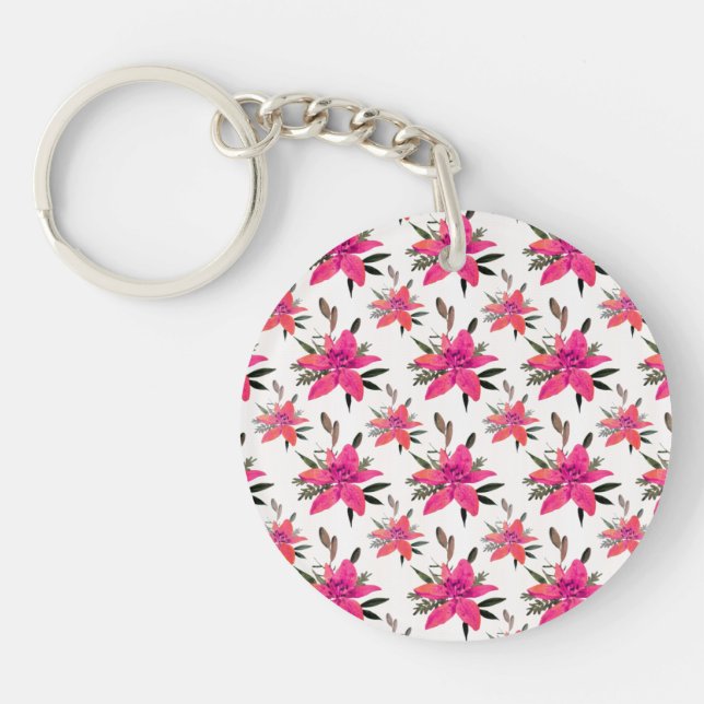 Porte-clefs Conception de motif floral Fleurs roses (Devant)