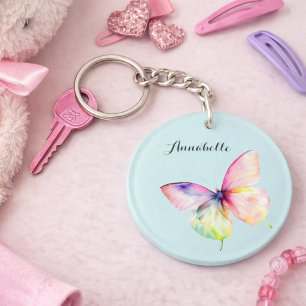 Porte-clefs Conception de nom de papillon arc-en-ciel pastel C
