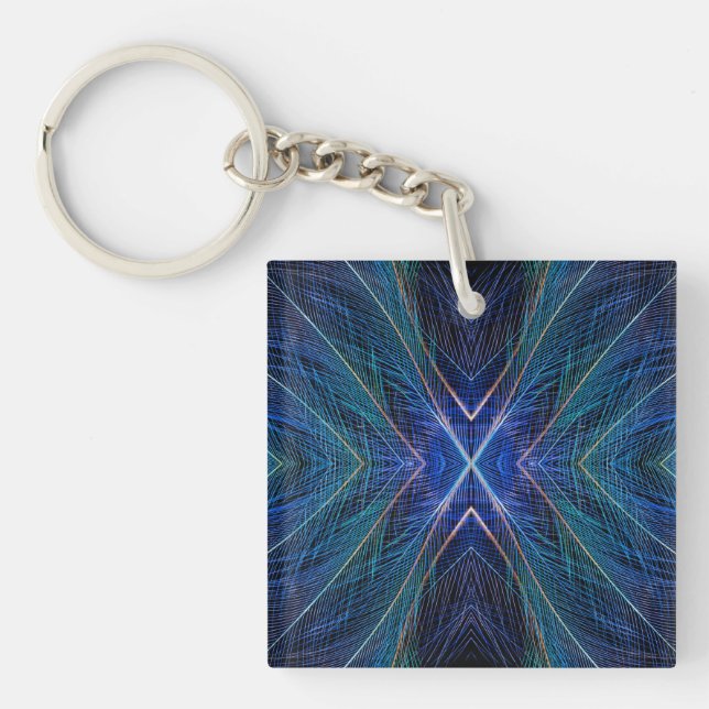 Porte-clefs Conception de plume fractale bleue (Devant)