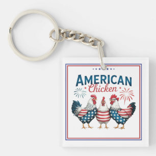 Porte-clefs Conception de poulet américain patriotique du 4 ju