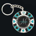Porte-clefs Conception de puces de poker en argent et turquois<br><div class="desc">📌 VEUILLEZ LIRE ! ! Monogramme faux argent et turquoise casino Poker Chip porte - clé design prêt pour vous à personnaliser. Remarque : Toutes les zones de modèle n'ont pas besoin d'être modifiées. 📌 Si vous avez besoin d'une personnalisation plus poussée, cliquez sur le bouton "Cliquez pour Customiser plus...</div>