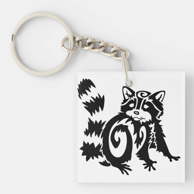 Porte-clefs Conception de Raton Laveur Bois Tribal (Devant)