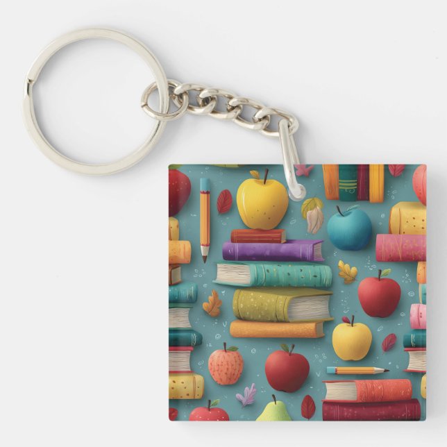 Porte-clefs Conception de retour à l'école avec livres et Appl (Devant)