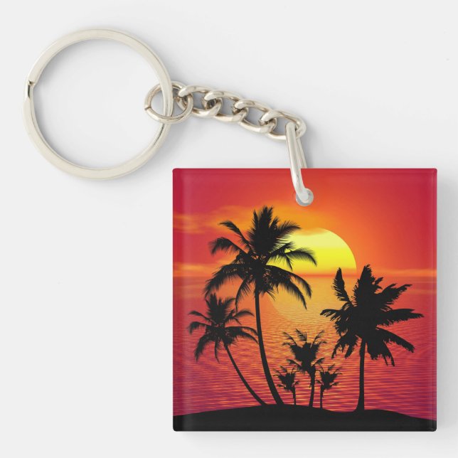Porte-clefs Conception de silhouette de palmiers au coucher du (Devant)