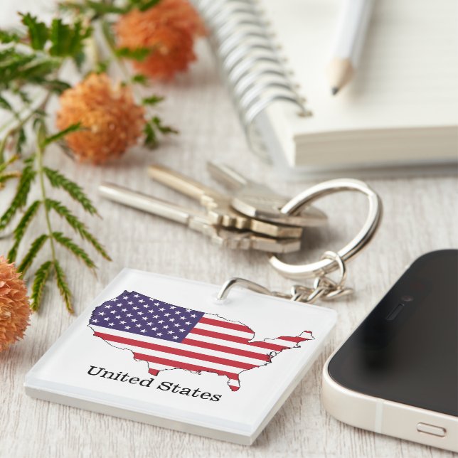 Porte-clefs Conception de souvenir de drapeau et de carte des  (Devant Droit)
