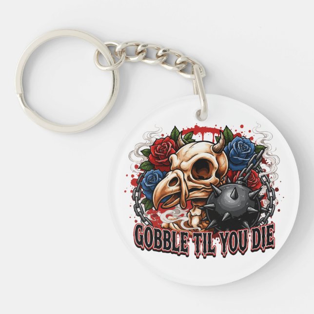 Porte-clefs Conception de squelette d'oiseau Gobble Til You Di (Devant)