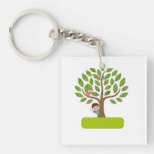 Porte-clefs Conception de T-Shirt Arbre Mignon avec Enfants et