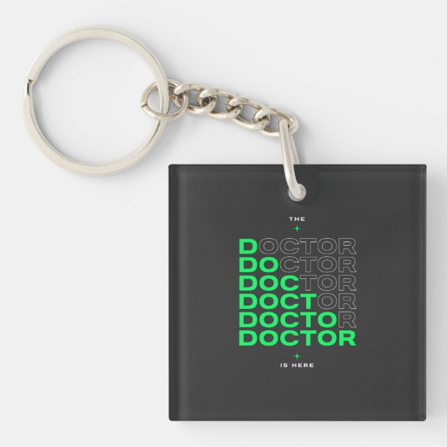Porte-clefs Conception de texte néon « Le médecin est ici » (Devant)