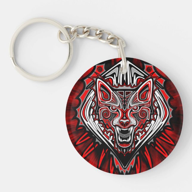 Porte-clefs Conception de totem tribal Haida de loup (Devant)